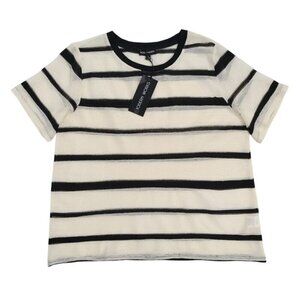 Modern Works Womens Striped Knit Short Sleeve Top Black & Cream Size L. NWT